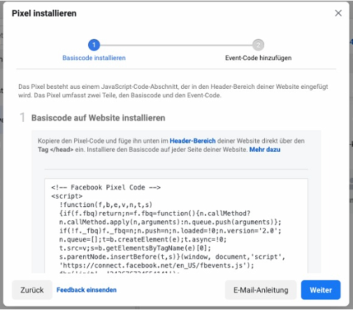 pixel code manuell zur webseite hinzufügen